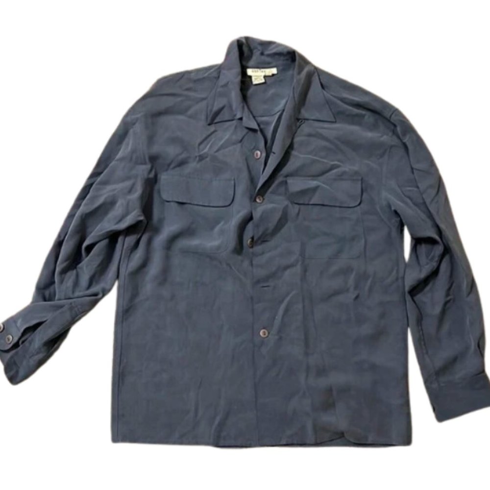 Ann Taylor Silk Blue Button Up Long Sleeve Blouse